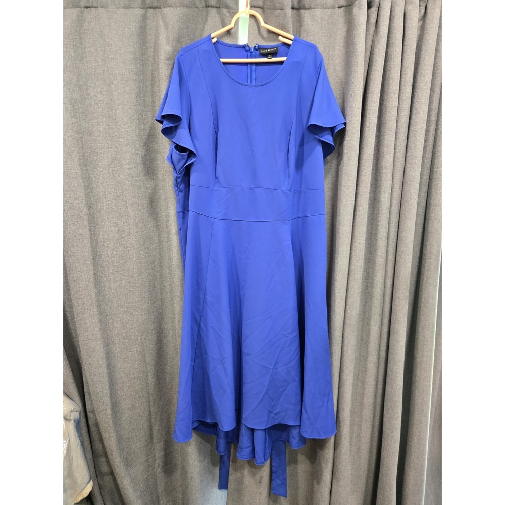 Lane Bryant Women's Plus Size 26 Royal Blue Midi Dress Flutter Sleeve Tie Back